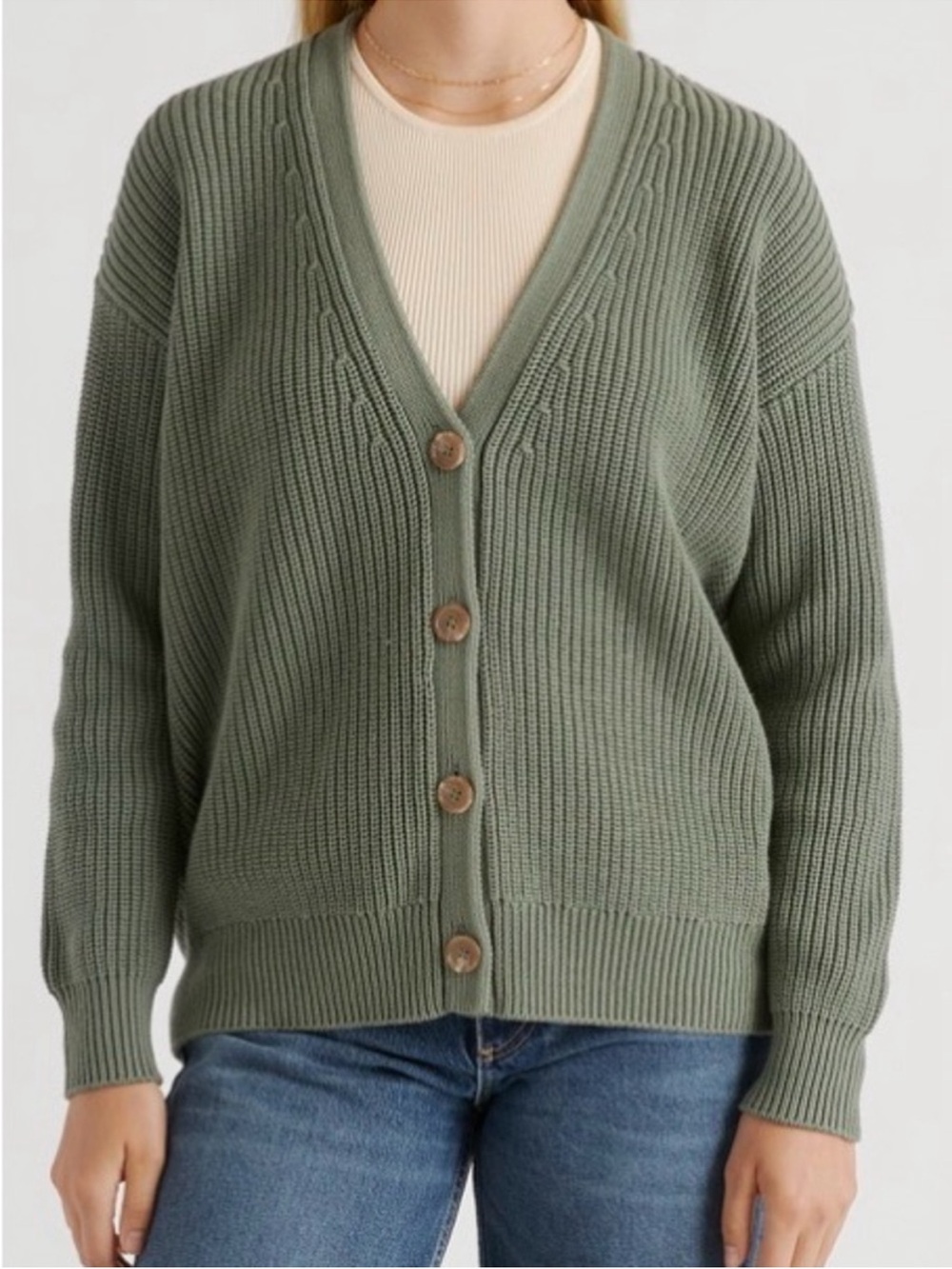 Quince 100% Organic Cotton Oversized Boyfriend Cardigan Small Agave Green